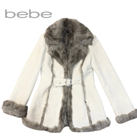 BEBE suede and faux fur trimmed belted Jacket SZ M - Picture 11 of 16